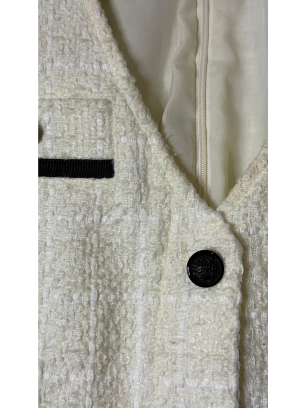 LOFT Textured Tweed Button-Front Dress Cream Black - Picture 4 of 11